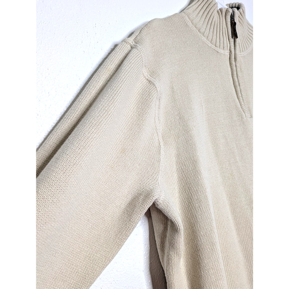 Eddie Bauer Sweater Mens Size Large Beige Cotton 1/4 Zip Knit Ribbed Pullover - Picture 5 of 9